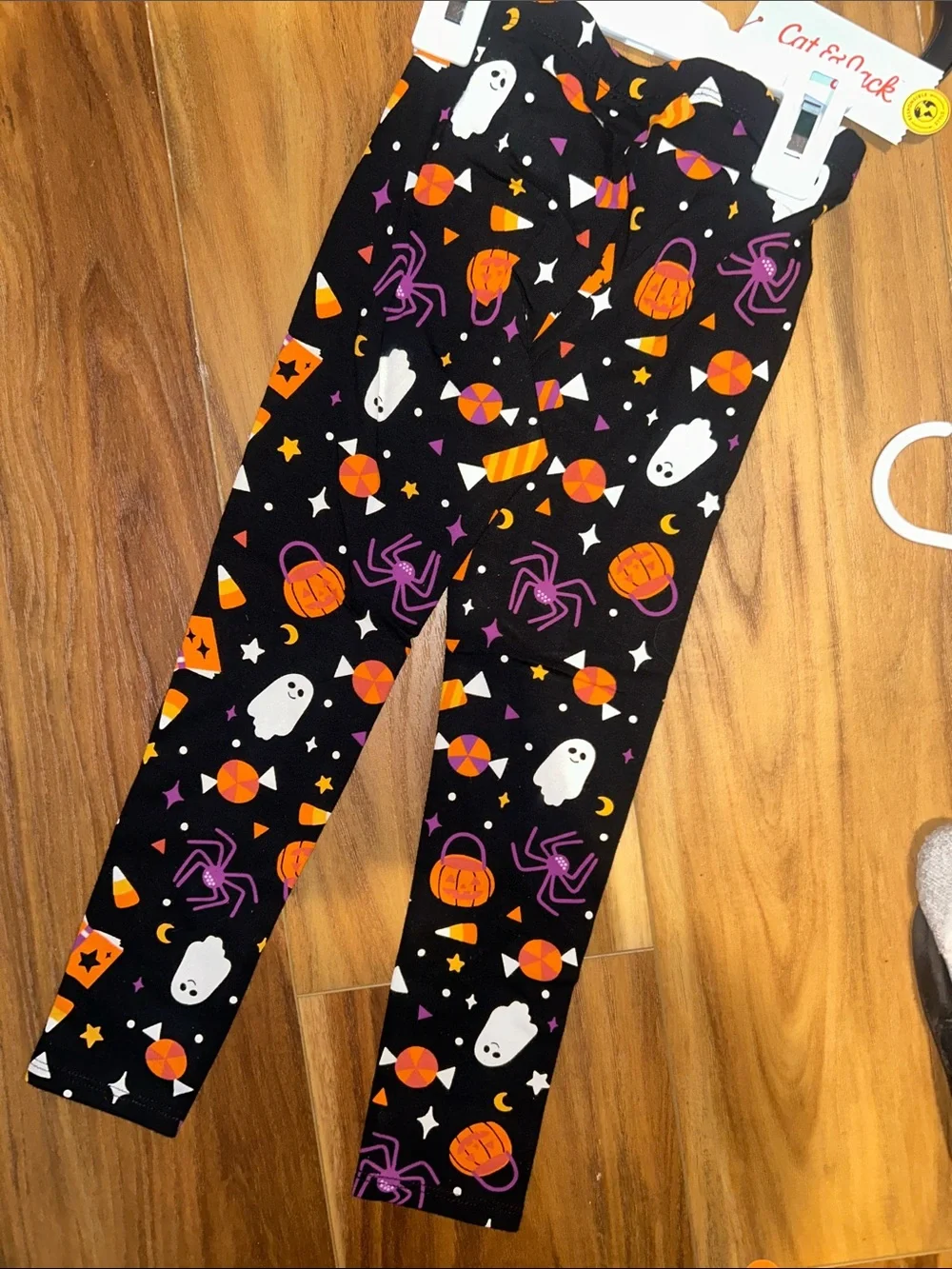 Cat & Jack Black Halloween Print Leggings with Orange & Purple Accents